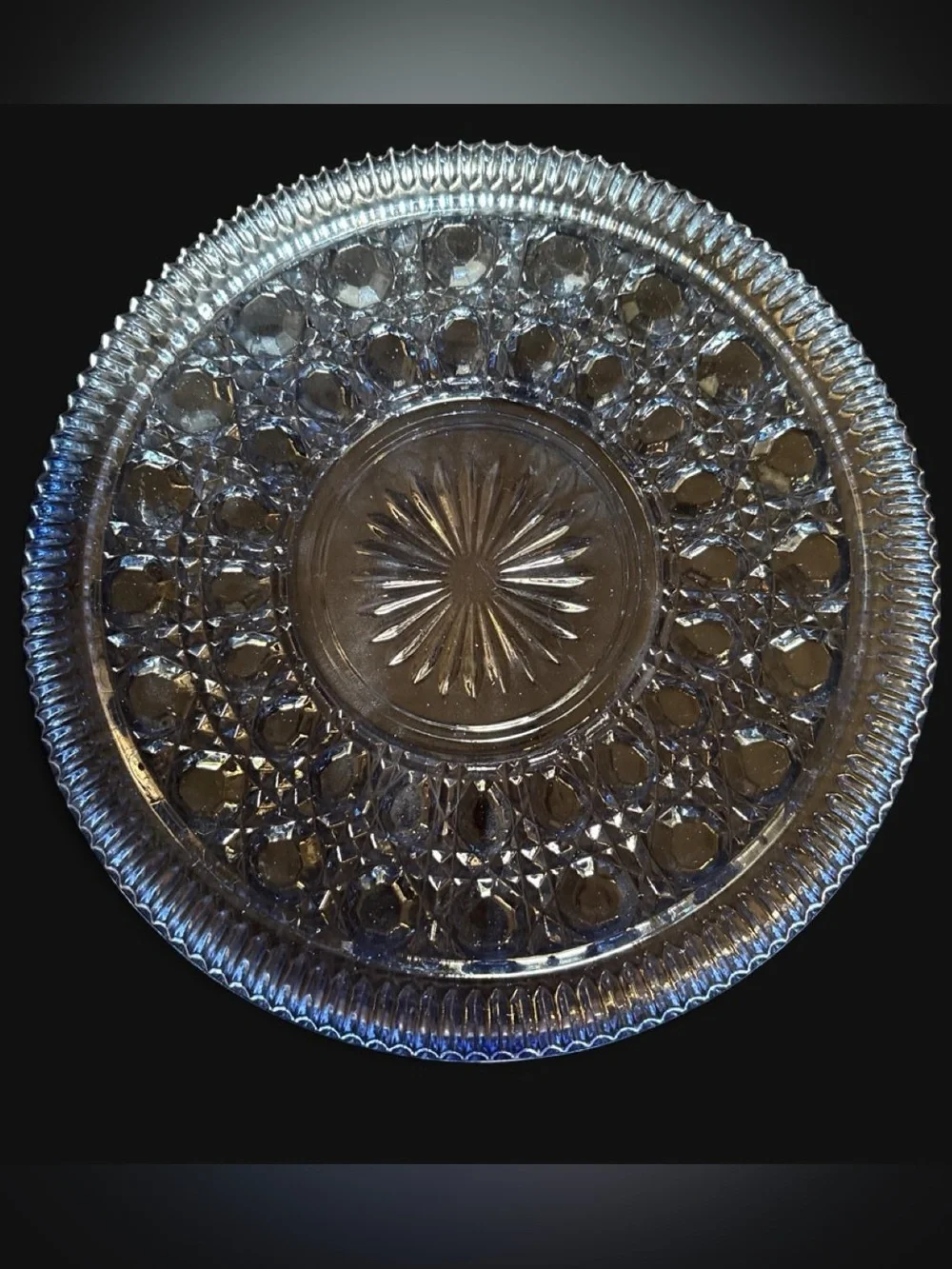 Federal Glass Pattern Windsor Button & Cane 11 in Blue Depression Glass platter